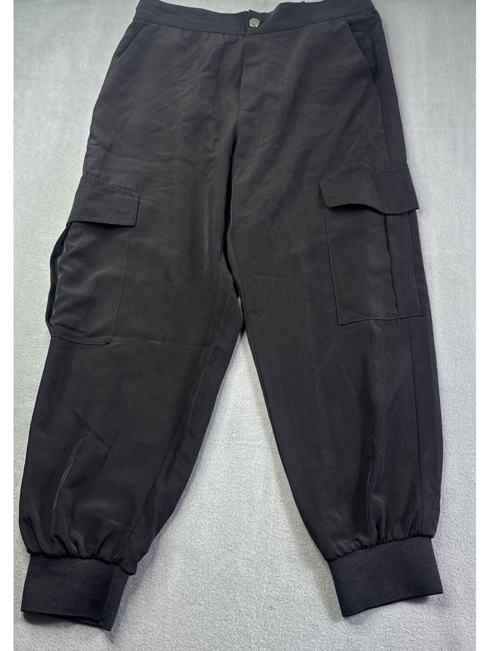 Zara Satiny Cargo Jogger Pant Womens L Lightweight Fabric Elevated Minimalist